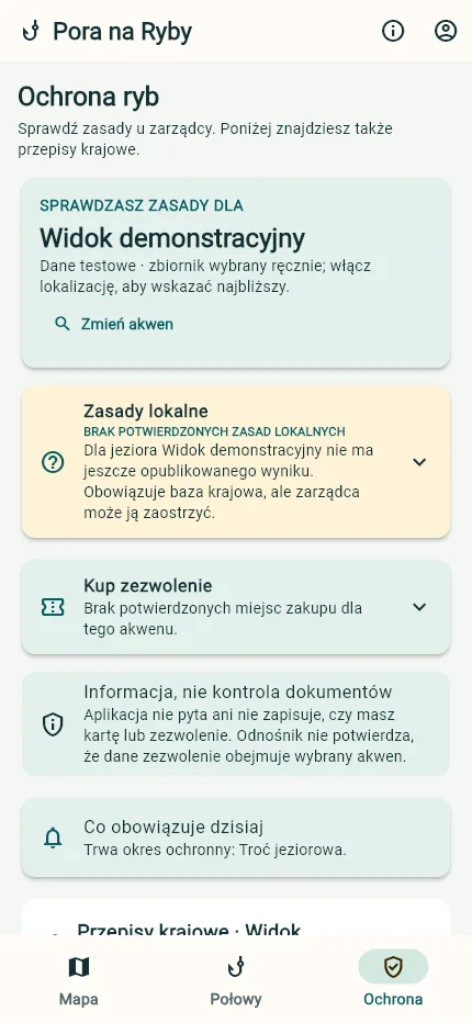 Rzeczywisty widok Ochrona z demonstracyjną wodą, niedostępnymi zasadami lokalnymi i krajową bazą ochronną.